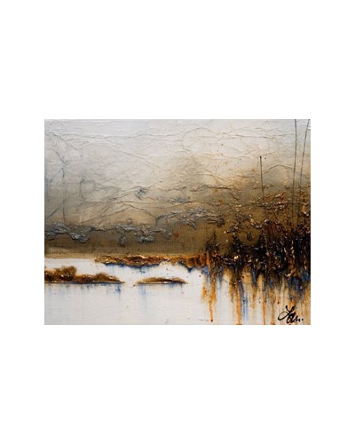 ציור שמן מופשט אגם וביצה חומה